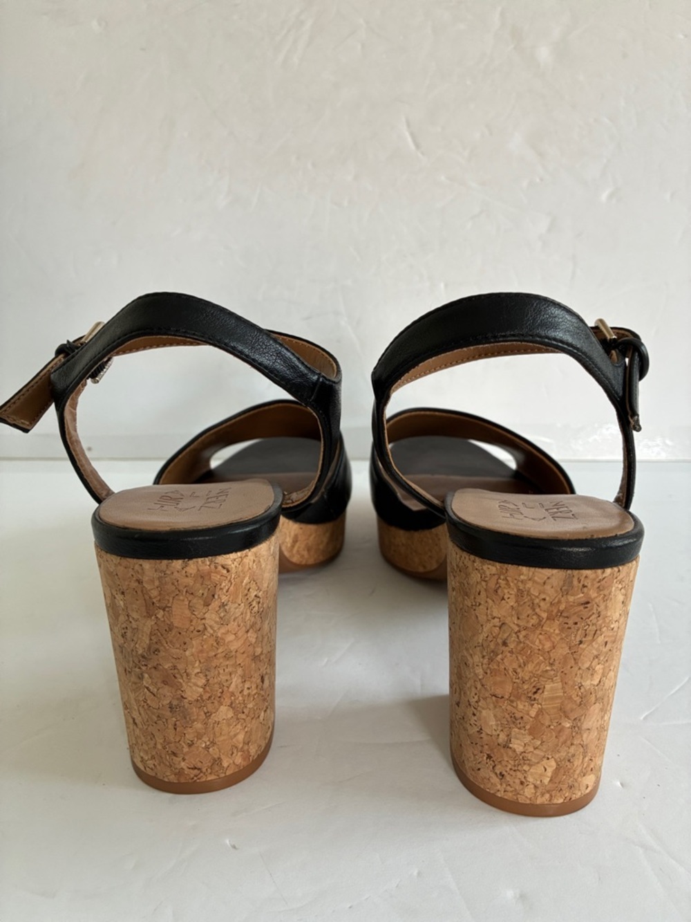 NATURALIZER $110 Women Black Lilly Cork Block Heel Platform Sandals Ankle Strap - Picture 8 of 9
